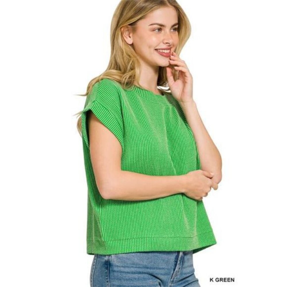 Zenana Raised Rib Cap Sleeve Top - Picture 2 of 3